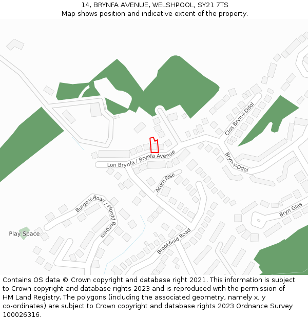 14, BRYNFA AVENUE, WELSHPOOL, SY21 7TS: Location map and indicative extent of plot