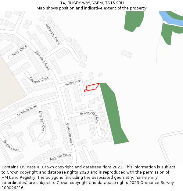 14, BUSBY WAY, YARM, TS15 9RU: Location map and indicative extent of plot