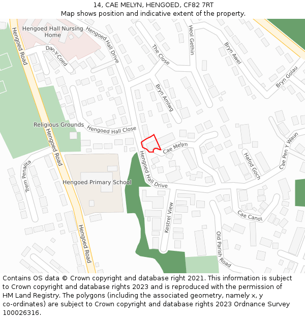 14, CAE MELYN, HENGOED, CF82 7RT: Location map and indicative extent of plot