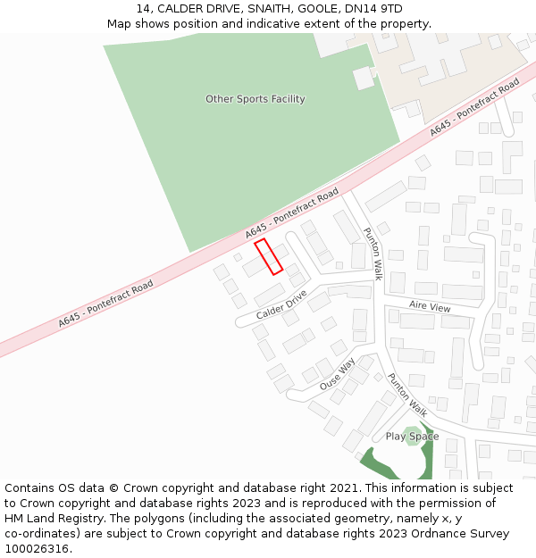 14, CALDER DRIVE, SNAITH, GOOLE, DN14 9TD: Location map and indicative extent of plot