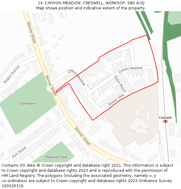 14, CANYON MEADOW, CRESWELL, WORKSOP, S80 4UQ: Location map and indicative extent of plot