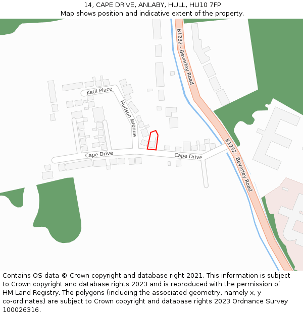 14, CAPE DRIVE, ANLABY, HULL, HU10 7FP: Location map and indicative extent of plot