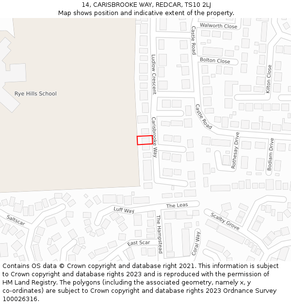 14, CARISBROOKE WAY, REDCAR, TS10 2LJ: Location map and indicative extent of plot