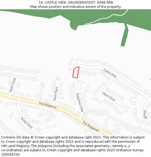 14, CASTLE VIEW, SAUNDERSFOOT, SA69 9AB: Location map and indicative extent of plot