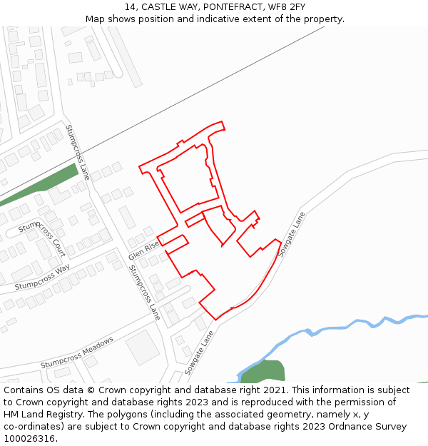 14, CASTLE WAY, PONTEFRACT, WF8 2FY: Location map and indicative extent of plot