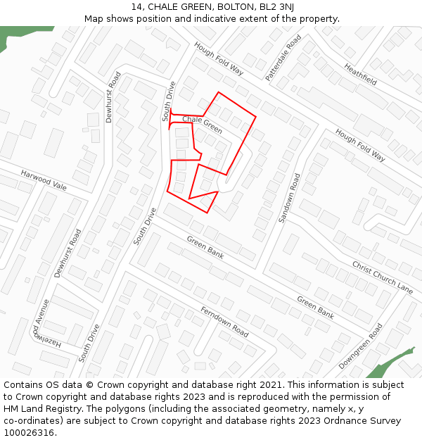 14, CHALE GREEN, BOLTON, BL2 3NJ: Location map and indicative extent of plot