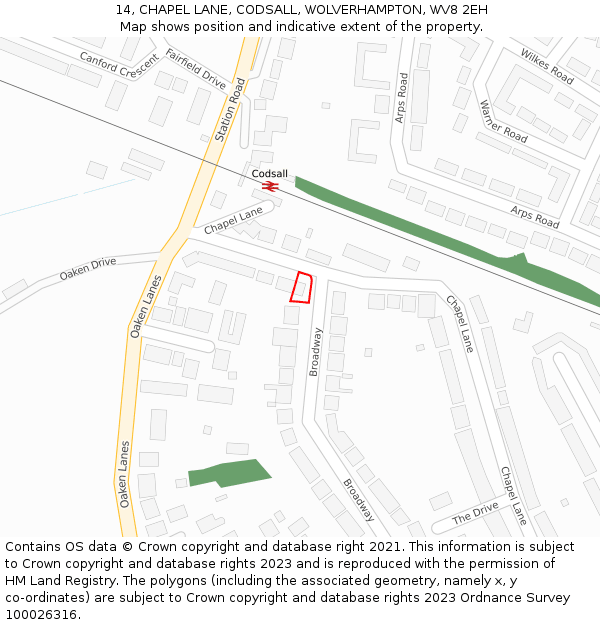 14, CHAPEL LANE, CODSALL, WOLVERHAMPTON, WV8 2EH: Location map and indicative extent of plot