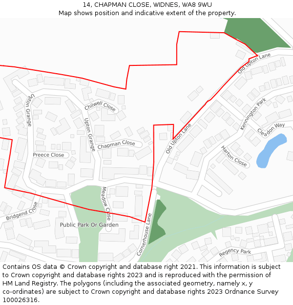 14, CHAPMAN CLOSE, WIDNES, WA8 9WU: Location map and indicative extent of plot