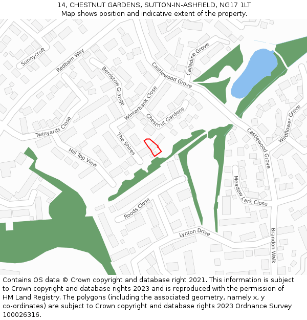 14, CHESTNUT GARDENS, SUTTON-IN-ASHFIELD, NG17 1LT: Location map and indicative extent of plot