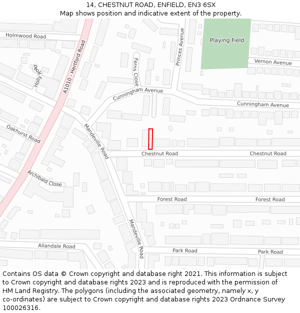 14, CHESTNUT ROAD, ENFIELD, EN3 6SX: Location map and indicative extent of plot