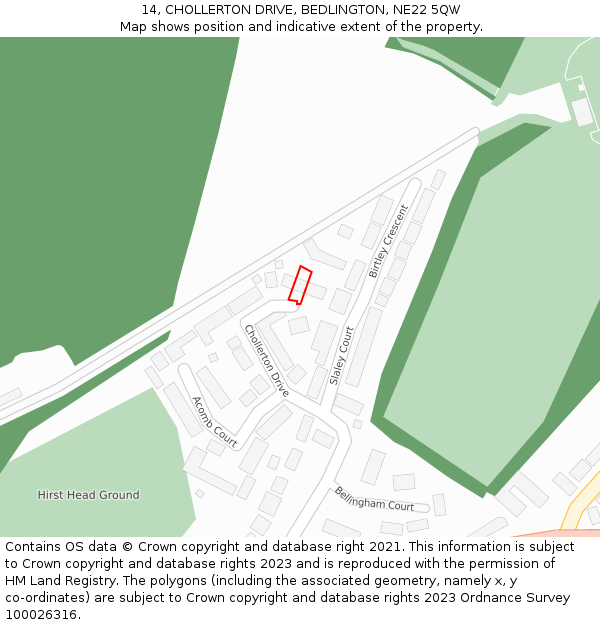 14, CHOLLERTON DRIVE, BEDLINGTON, NE22 5QW: Location map and indicative extent of plot