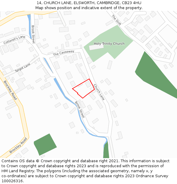 14, CHURCH LANE, ELSWORTH, CAMBRIDGE, CB23 4HU: Location map and indicative extent of plot