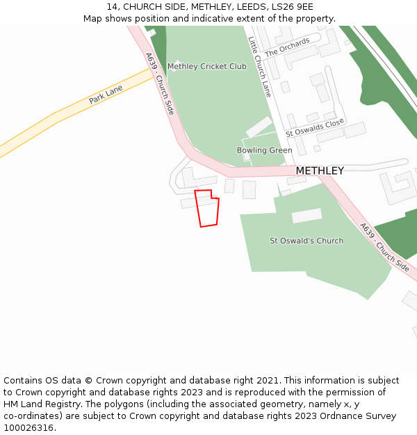 14, CHURCH SIDE, METHLEY, LEEDS, LS26 9EE: Location map and indicative extent of plot