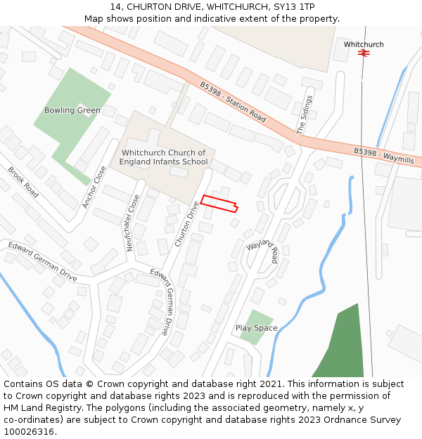 14, CHURTON DRIVE, WHITCHURCH, SY13 1TP: Location map and indicative extent of plot