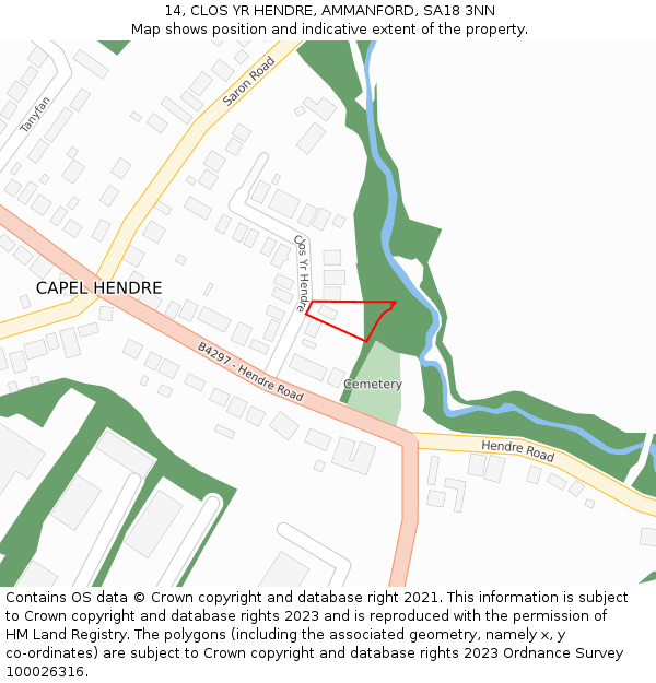 14, CLOS YR HENDRE, AMMANFORD, SA18 3NN: Location map and indicative extent of plot