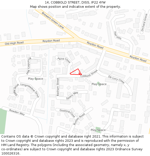 14, COBBOLD STREET, DISS, IP22 4YW: Location map and indicative extent of plot