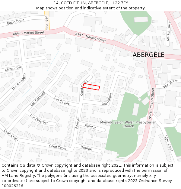 14, COED EITHIN, ABERGELE, LL22 7EY: Location map and indicative extent of plot