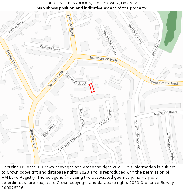 14, CONIFER PADDOCK, HALESOWEN, B62 9LZ: Location map and indicative extent of plot