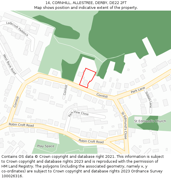 14, CORNHILL, ALLESTREE, DERBY, DE22 2FT: Location map and indicative extent of plot