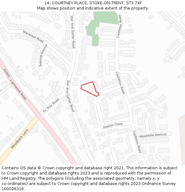 14, COURTNEY PLACE, STOKE-ON-TRENT, ST3 7XF: Location map and indicative extent of plot