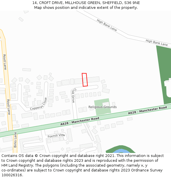 14, CROFT DRIVE, MILLHOUSE GREEN, SHEFFIELD, S36 9NE: Location map and indicative extent of plot