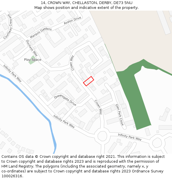 14, CROWN WAY, CHELLASTON, DERBY, DE73 5NU: Location map and indicative extent of plot