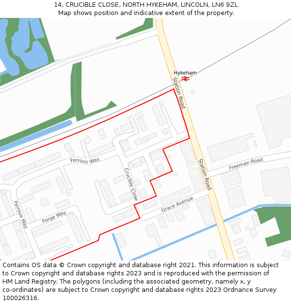 14, CRUCIBLE CLOSE, NORTH HYKEHAM, LINCOLN, LN6 9ZL: Location map and indicative extent of plot