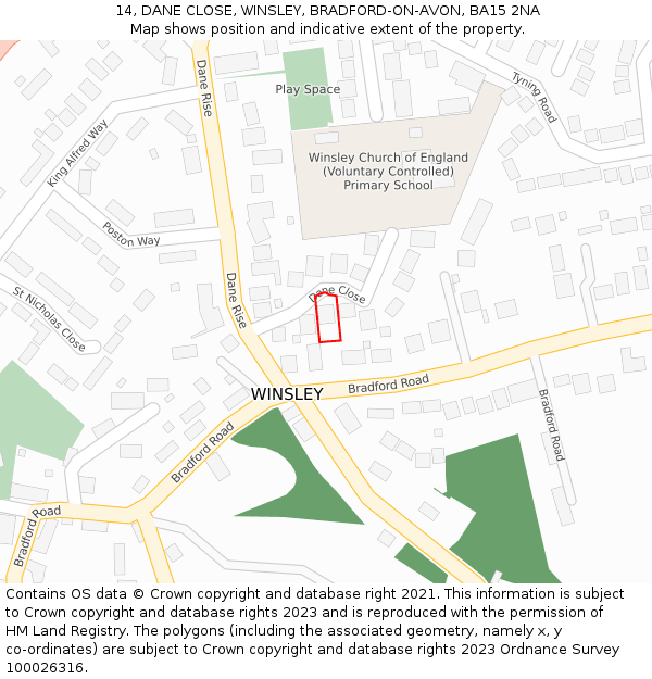 14, DANE CLOSE, WINSLEY, BRADFORD-ON-AVON, BA15 2NA: Location map and indicative extent of plot