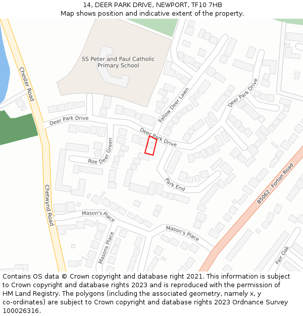 14, DEER PARK DRIVE, NEWPORT, TF10 7HB: Location map and indicative extent of plot