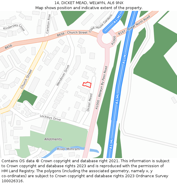 14, DICKET MEAD, WELWYN, AL6 9NX: Location map and indicative extent of plot