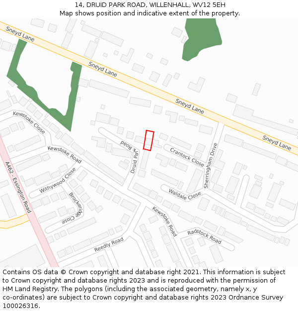 14, DRUID PARK ROAD, WILLENHALL, WV12 5EH: Location map and indicative extent of plot