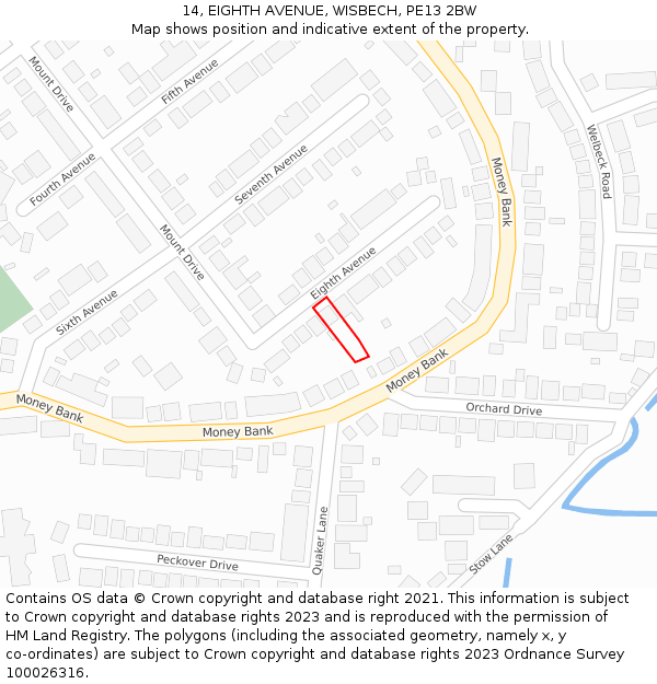 14, EIGHTH AVENUE, WISBECH, PE13 2BW: Location map and indicative extent of plot