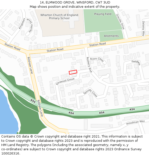 14, ELMWOOD GROVE, WINSFORD, CW7 3UD: Location map and indicative extent of plot