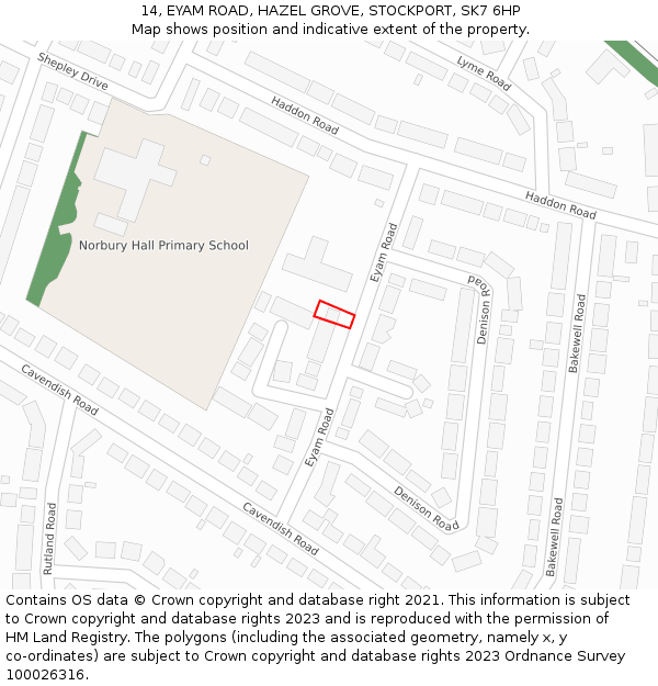 14, EYAM ROAD, HAZEL GROVE, STOCKPORT, SK7 6HP: Location map and indicative extent of plot