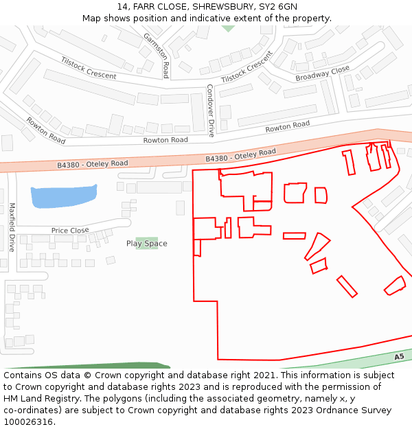 14, FARR CLOSE, SHREWSBURY, SY2 6GN: Location map and indicative extent of plot