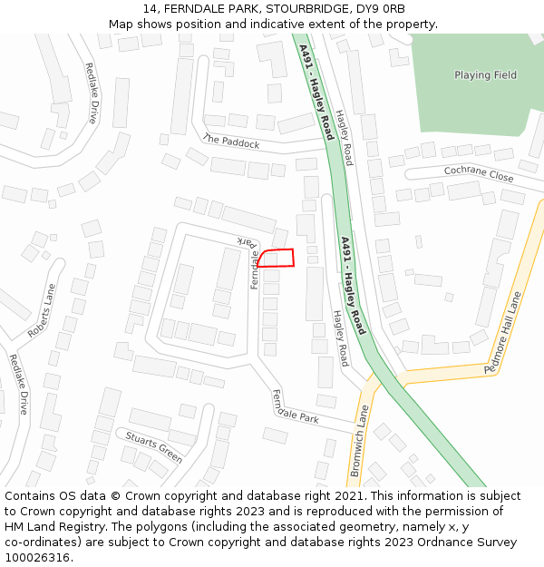 14, FERNDALE PARK, STOURBRIDGE, DY9 0RB: Location map and indicative extent of plot