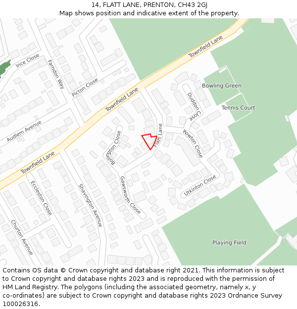 14, FLATT LANE, PRENTON, CH43 2GJ: Location map and indicative extent of plot