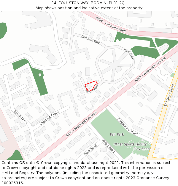 14, FOULSTON WAY, BODMIN, PL31 2QH: Location map and indicative extent of plot