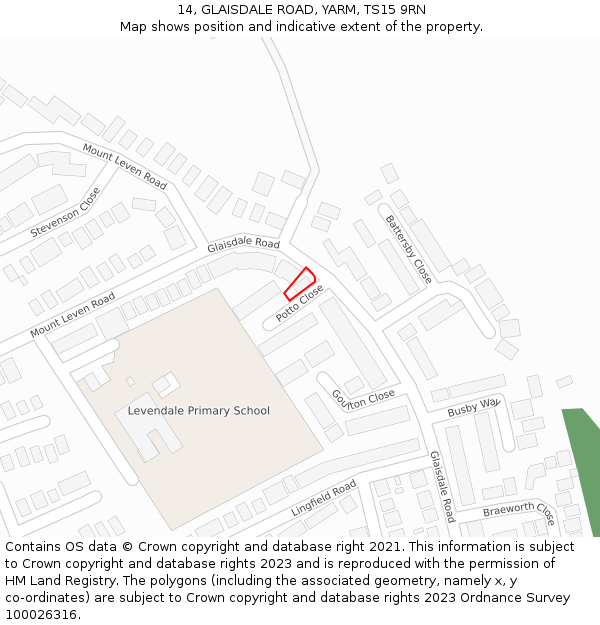 14, GLAISDALE ROAD, YARM, TS15 9RN: Location map and indicative extent of plot