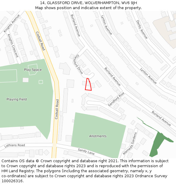 14, GLASSFORD DRIVE, WOLVERHAMPTON, WV6 9JH: Location map and indicative extent of plot