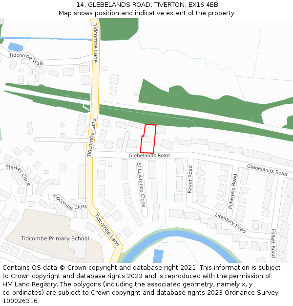 14, GLEBELANDS ROAD, TIVERTON, EX16 4EB: Location map and indicative extent of plot