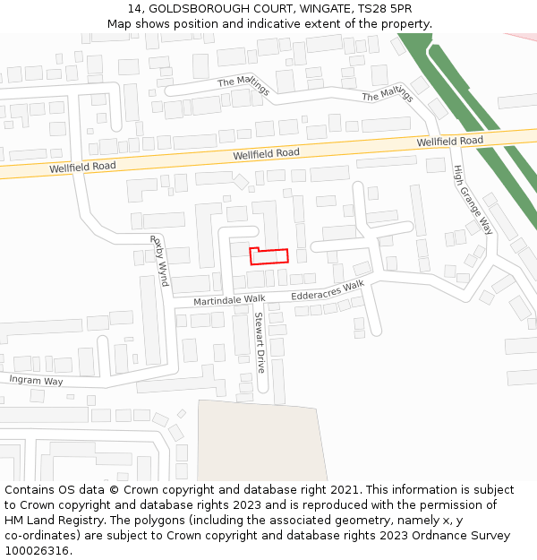 14, GOLDSBOROUGH COURT, WINGATE, TS28 5PR: Location map and indicative extent of plot