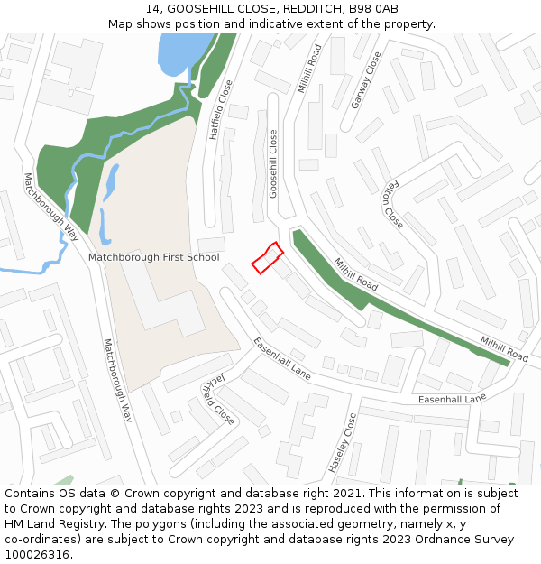 14, GOOSEHILL CLOSE, REDDITCH, B98 0AB: Location map and indicative extent of plot