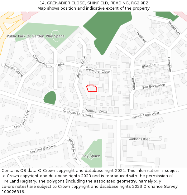 14, GRENADIER CLOSE, SHINFIELD, READING, RG2 9EZ: Location map and indicative extent of plot