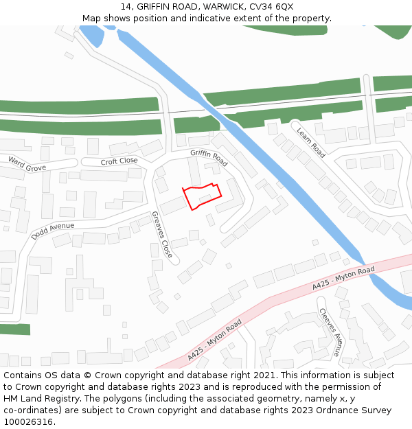 14, GRIFFIN ROAD, WARWICK, CV34 6QX: Location map and indicative extent of plot