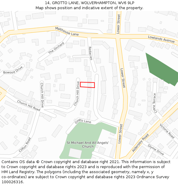 14, GROTTO LANE, WOLVERHAMPTON, WV6 9LP: Location map and indicative extent of plot