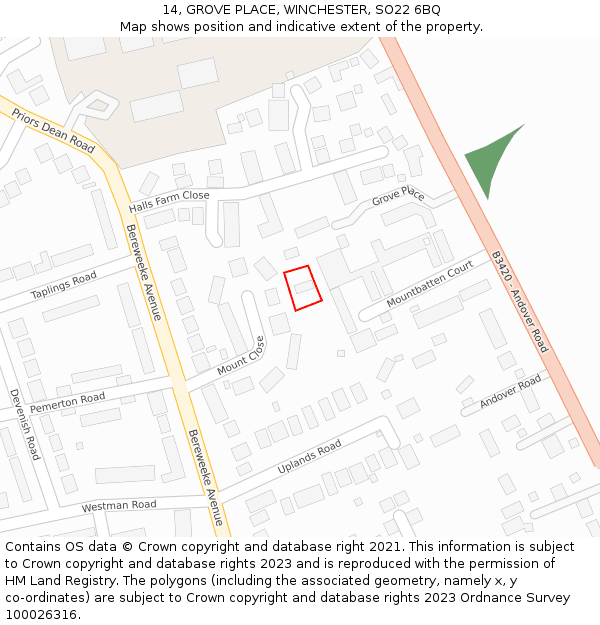 14, GROVE PLACE, WINCHESTER, SO22 6BQ: Location map and indicative extent of plot