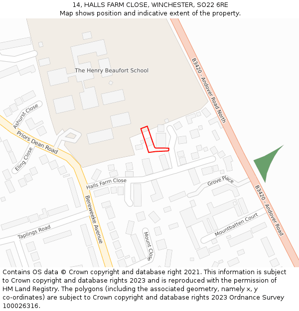 14, HALLS FARM CLOSE, WINCHESTER, SO22 6RE: Location map and indicative extent of plot