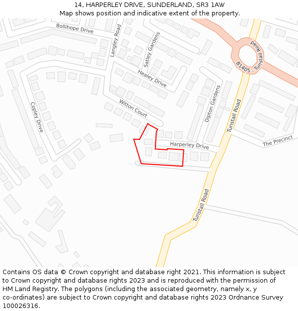 14, HARPERLEY DRIVE, SUNDERLAND, SR3 1AW: Location map and indicative extent of plot