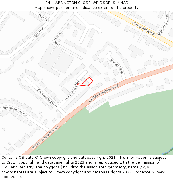 14, HARRINGTON CLOSE, WINDSOR, SL4 4AD: Location map and indicative extent of plot